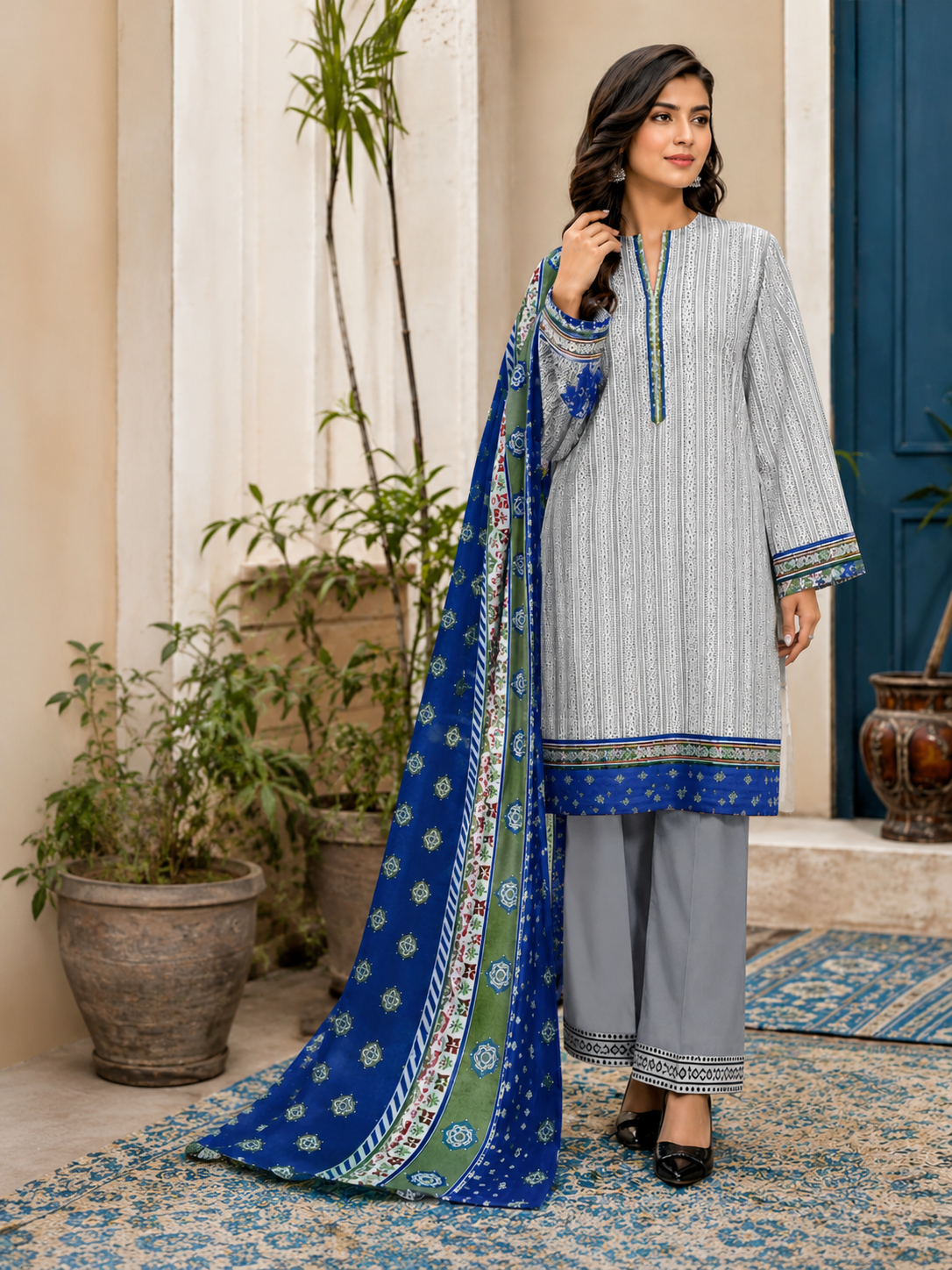 Digital Printed Lawn Three Piece Suite and Dyed Trouser