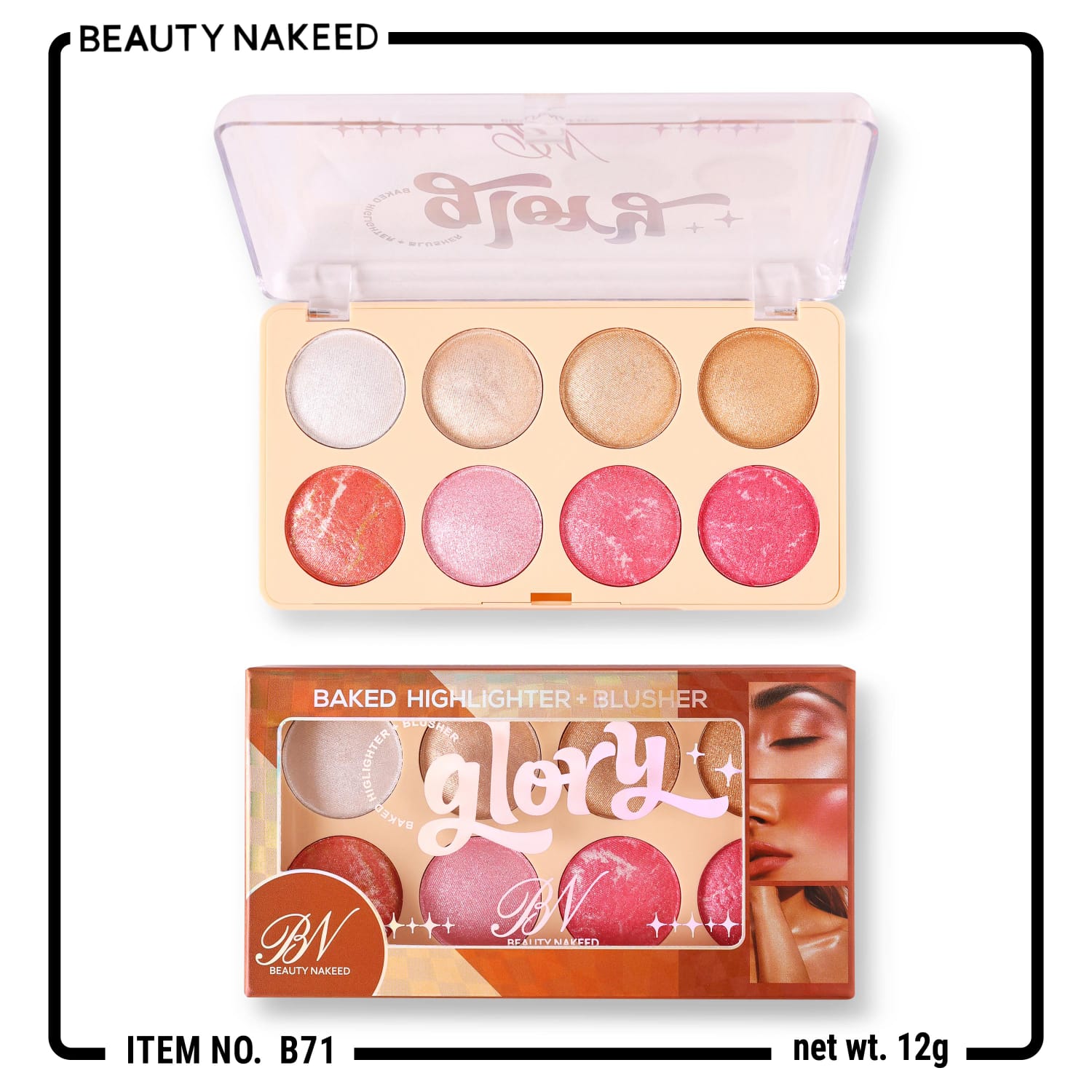 Beauty Nakeed Glory Baked Highlighter + Blusher Palette