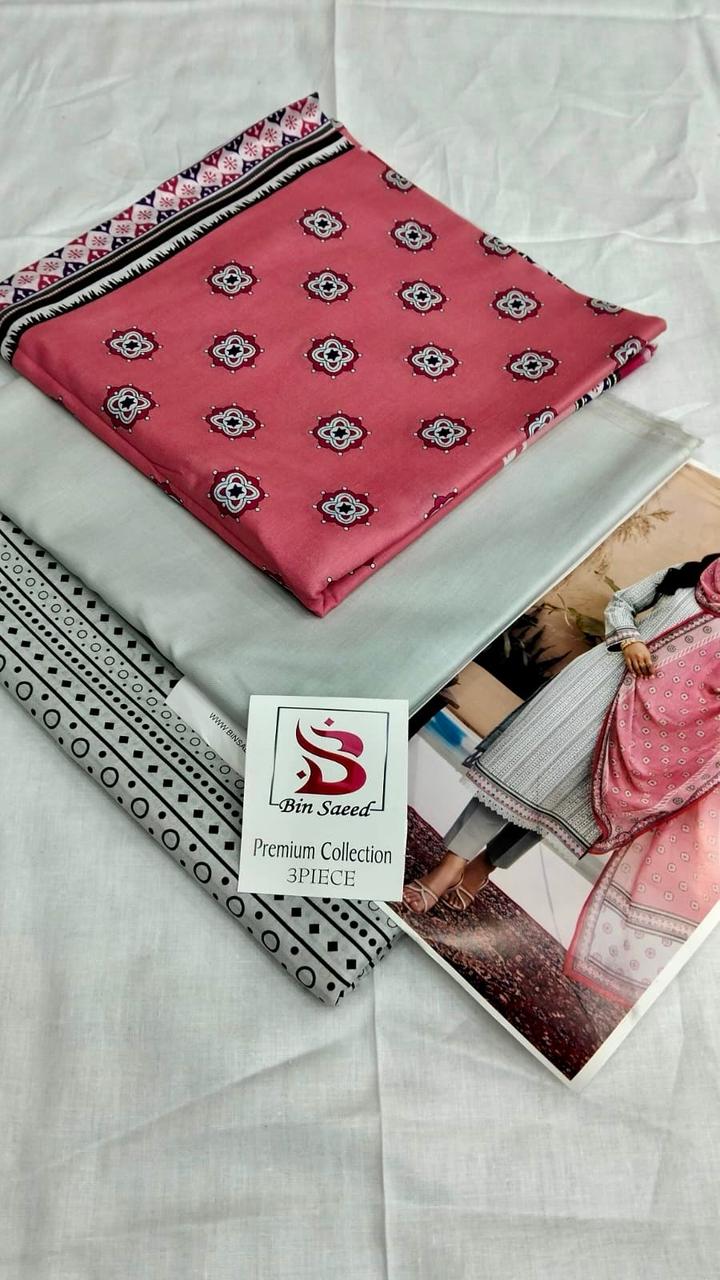 Digital Printed Lawn Three Piece Suite and Dyed Trouser - Image 3