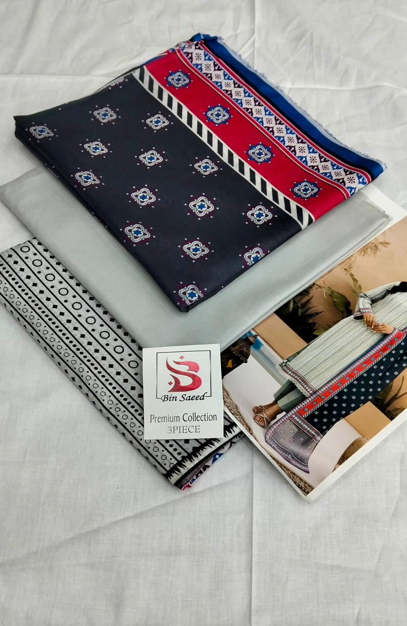Digital Printed Lawn Three Piece Suite and Dyed Trouser - Image 4