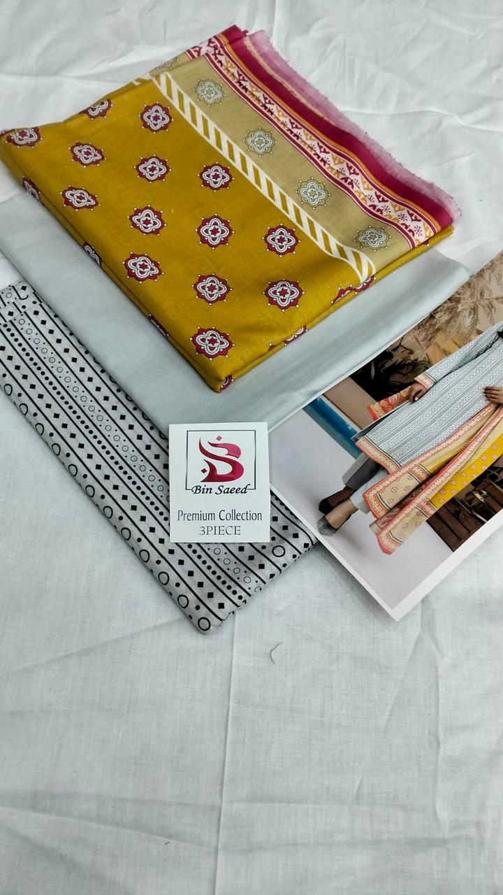 Digital Printed Lawn Three Piece Suite and Dyed Trouser - Image 5