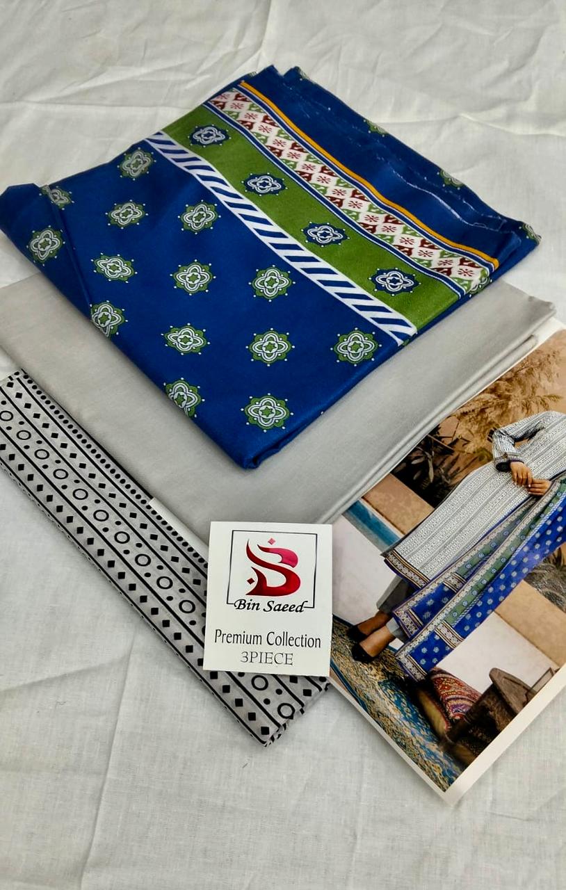 Digital Printed Lawn Three Piece Suite and Dyed Trouser - Image 2