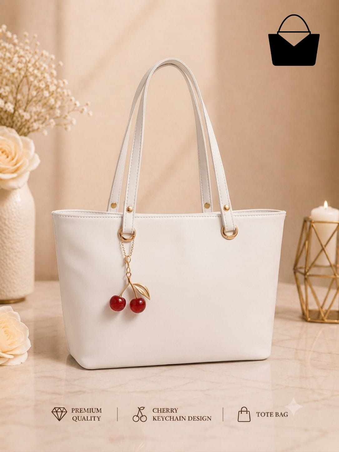 KB Collection Premium Women's Cherry Charm Tote Bag - Image 5