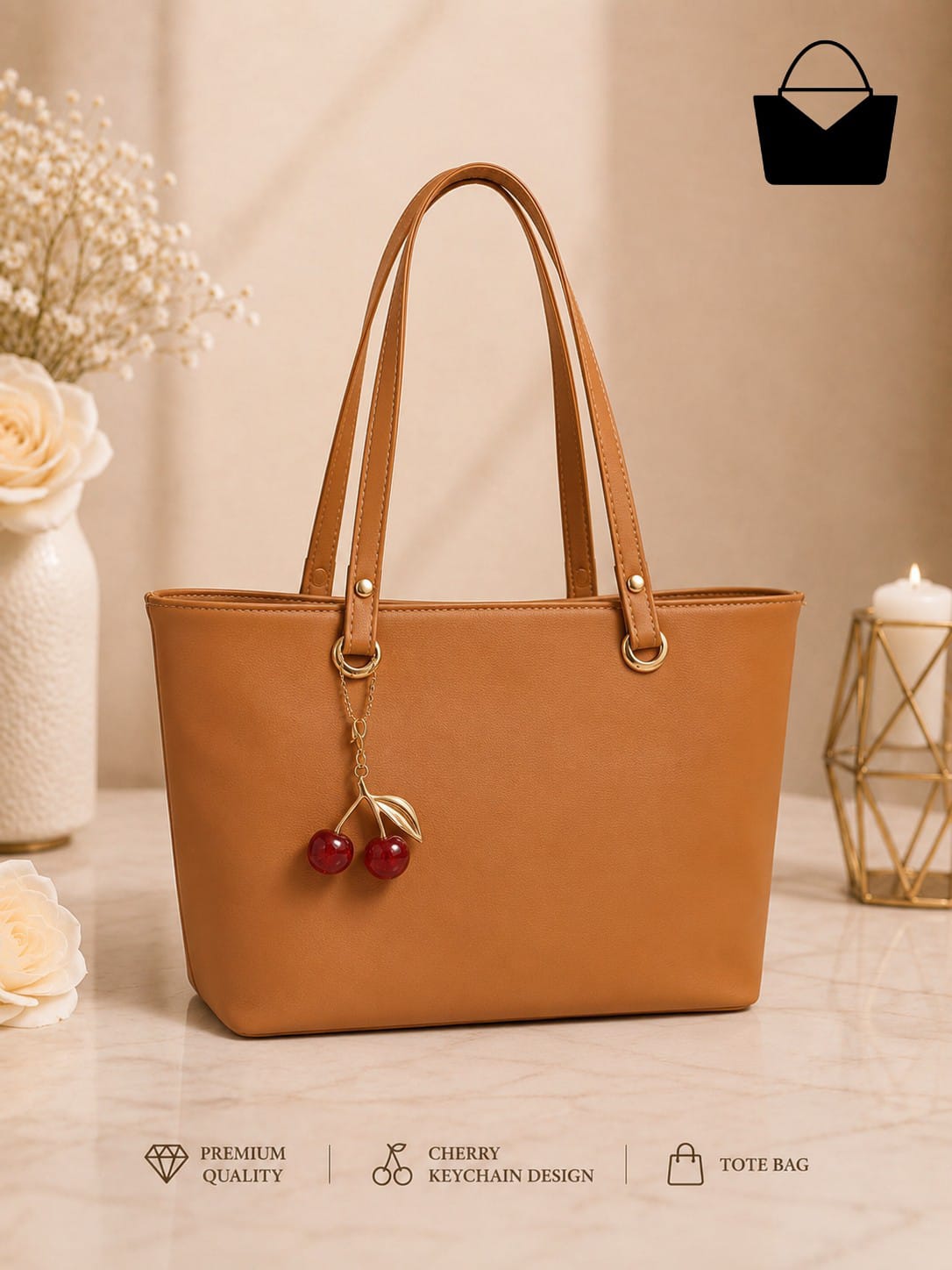 KB Collection Premium Women's Cherry Charm Tote Bag - Image 8