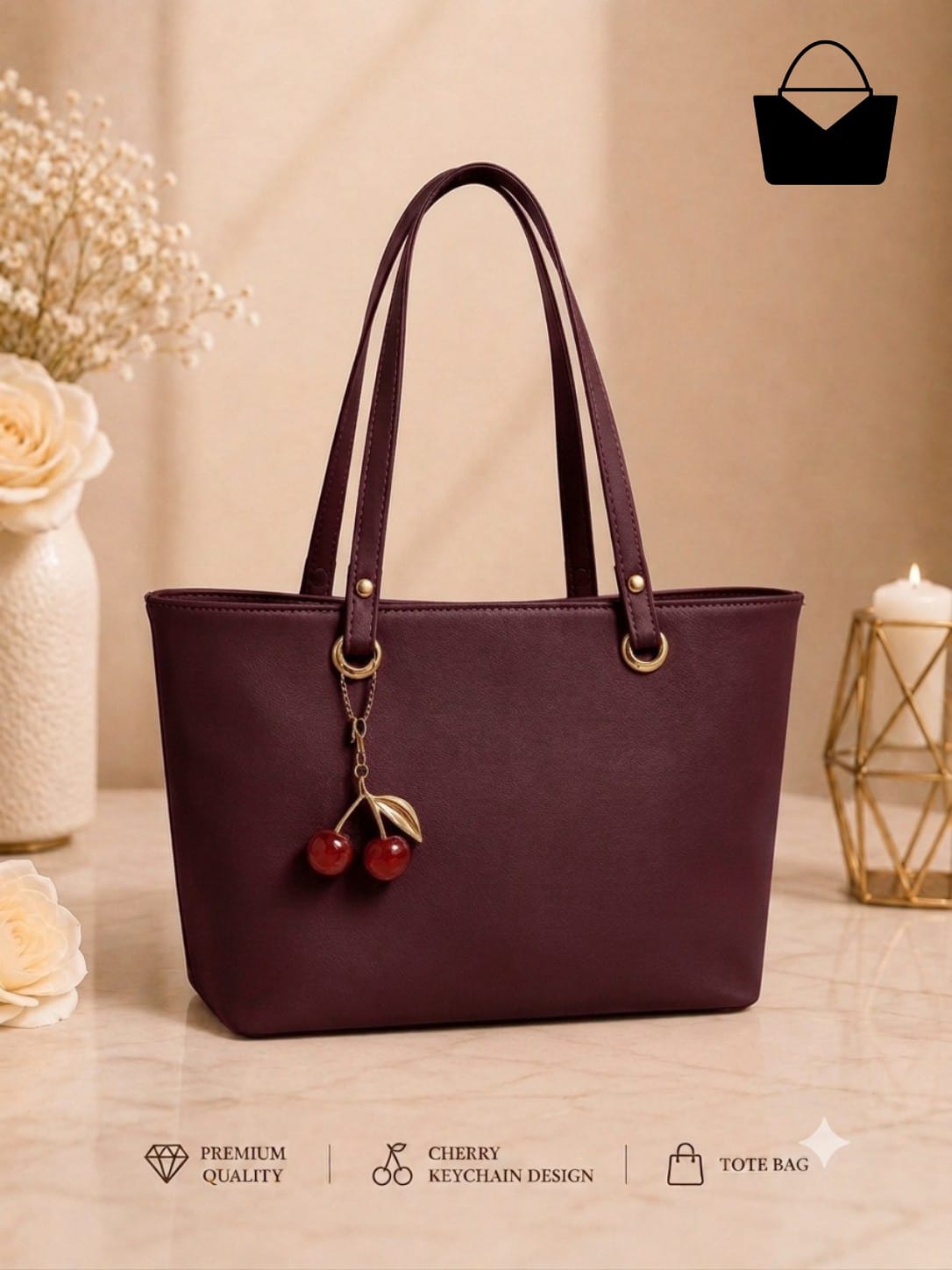 KB Collection Premium Women's Cherry Charm Tote Bag