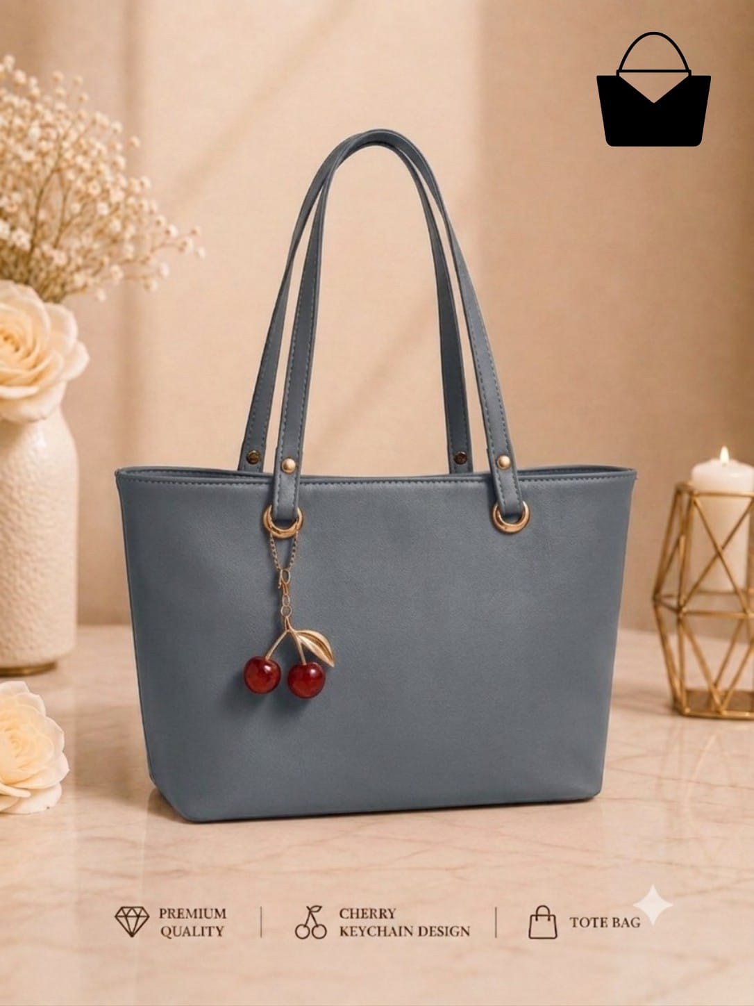 KB Collection Premium Women's Cherry Charm Tote Bag - Image 3