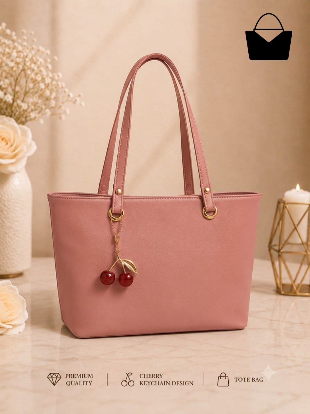 KB Collection Premium Women's Cherry Charm Tote Bag - Image 4
