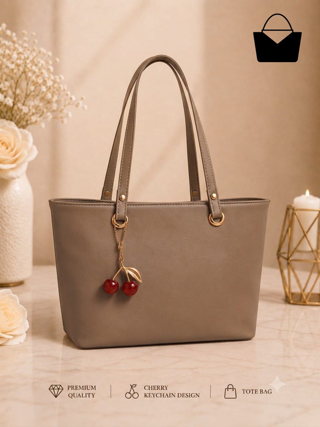 KB Collection Premium Women's Cherry Charm Tote Bag - Image 7