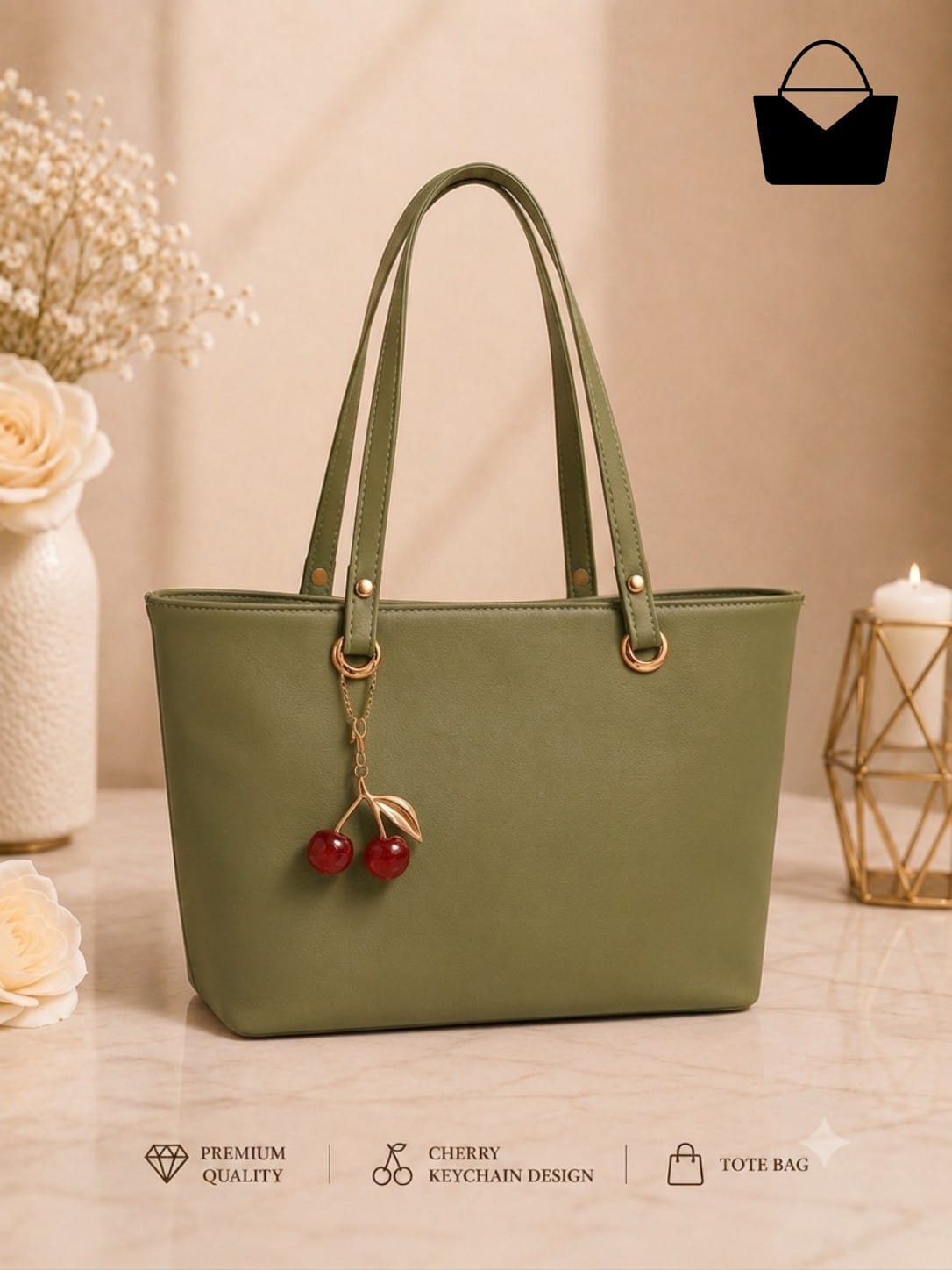 KB Collection Premium Women's Cherry Charm Tote Bag - Image 6