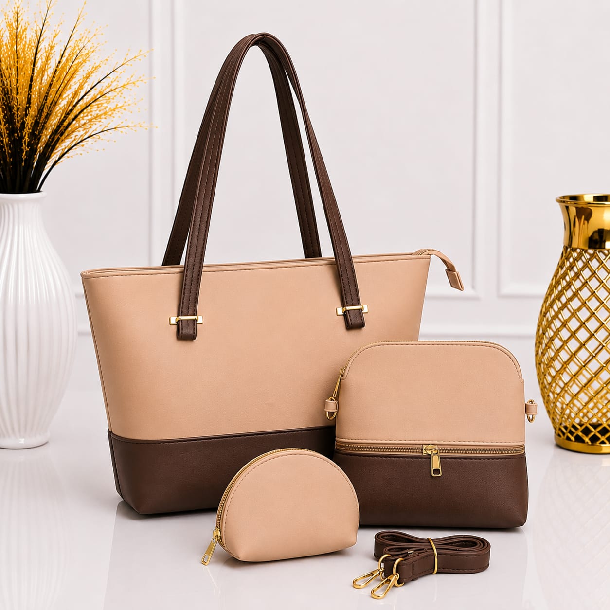KB Collection Premium 3-Piece Women's Handbag Set – Tote Bag, Crossbody Bag & Coin Pouch - Image 7