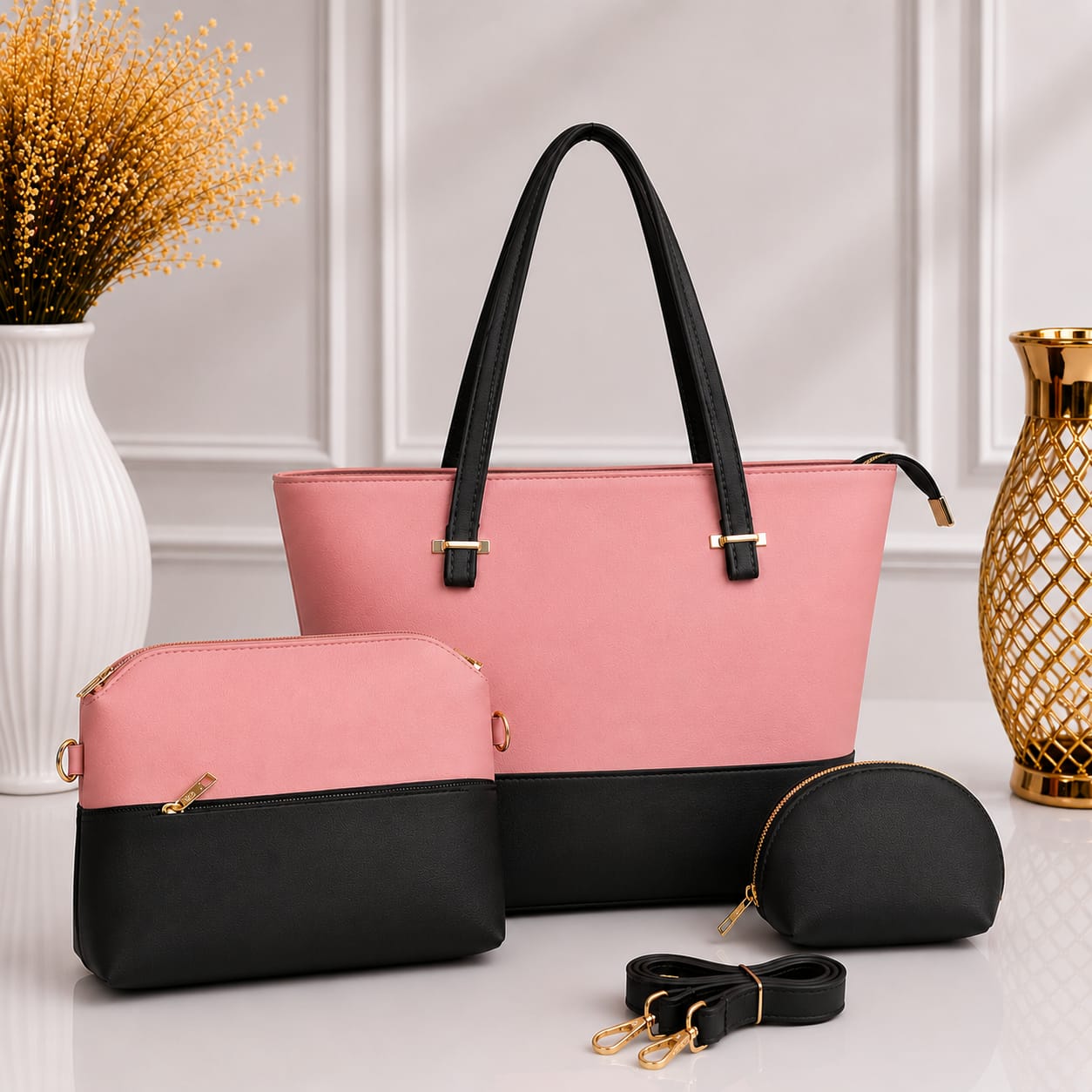 KB Collection Premium 3-Piece Women's Handbag Set – Tote Bag, Crossbody Bag & Coin Pouch - Image 4