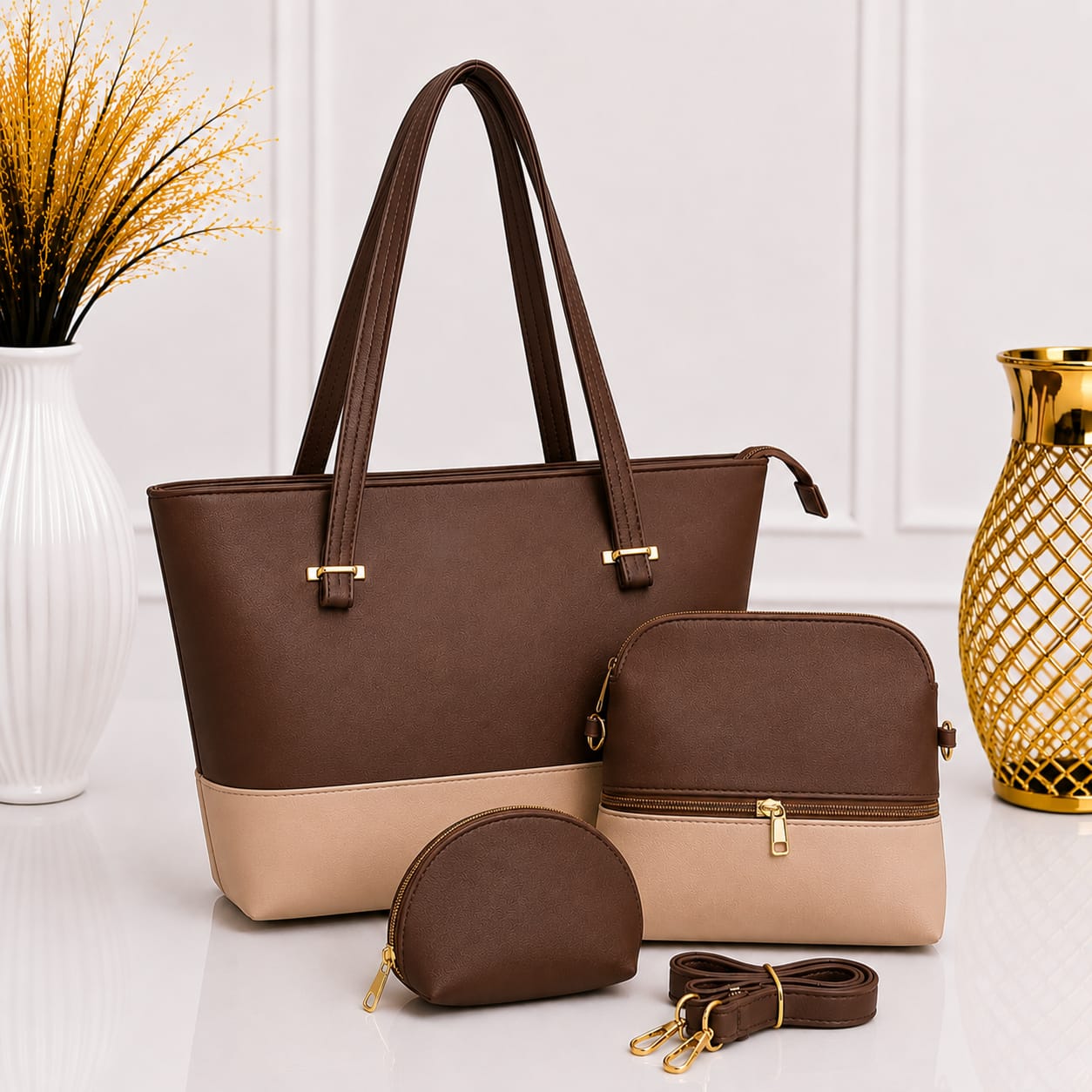 KB Collection Premium 3-Piece Women's Handbag Set – Tote Bag, Crossbody Bag & Coin Pouch - Image 2
